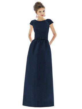 Alfred Sung 569....Cap Sleeve V-Back Maxi Dress with Pockets...Midnight...Sz 6